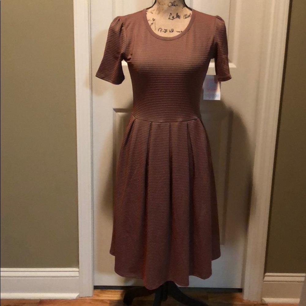 LuLaRoe Amelia Dress NWT Small Red Olive Stripe Fit & Flare Midi Dress